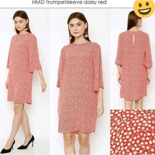 HM013 Midi Dress H*M Trumpetsleeve Daisy Red