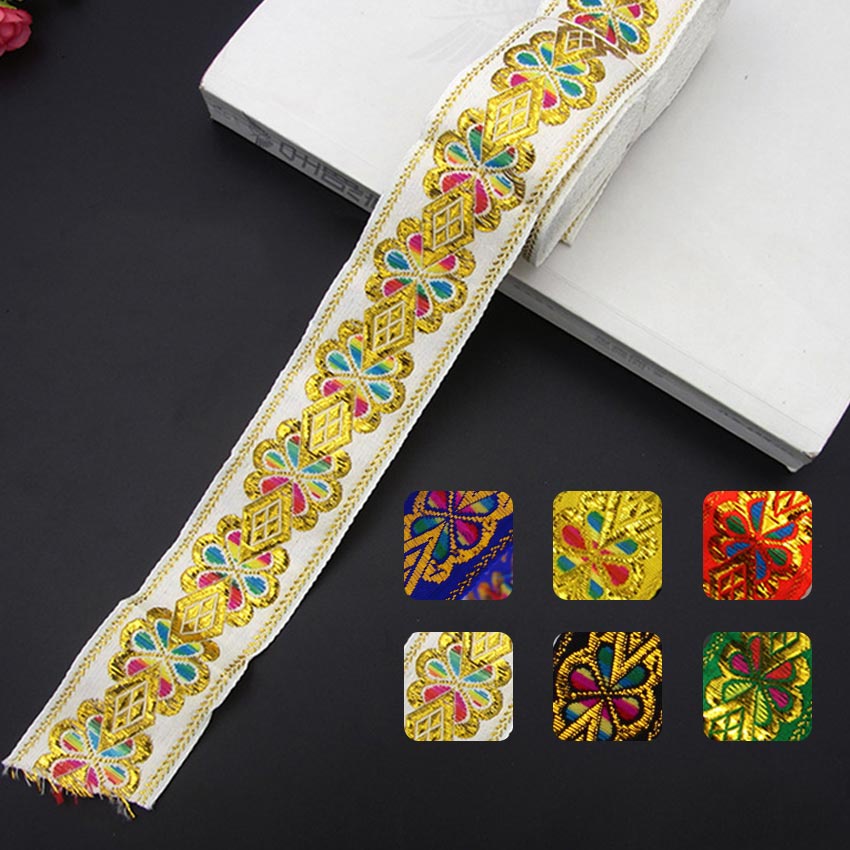 Pita Renda Gamis Bordir Lebar 2,5 Cm Panjang 7 Meter / Pita Bordir India Tenun Etnik -