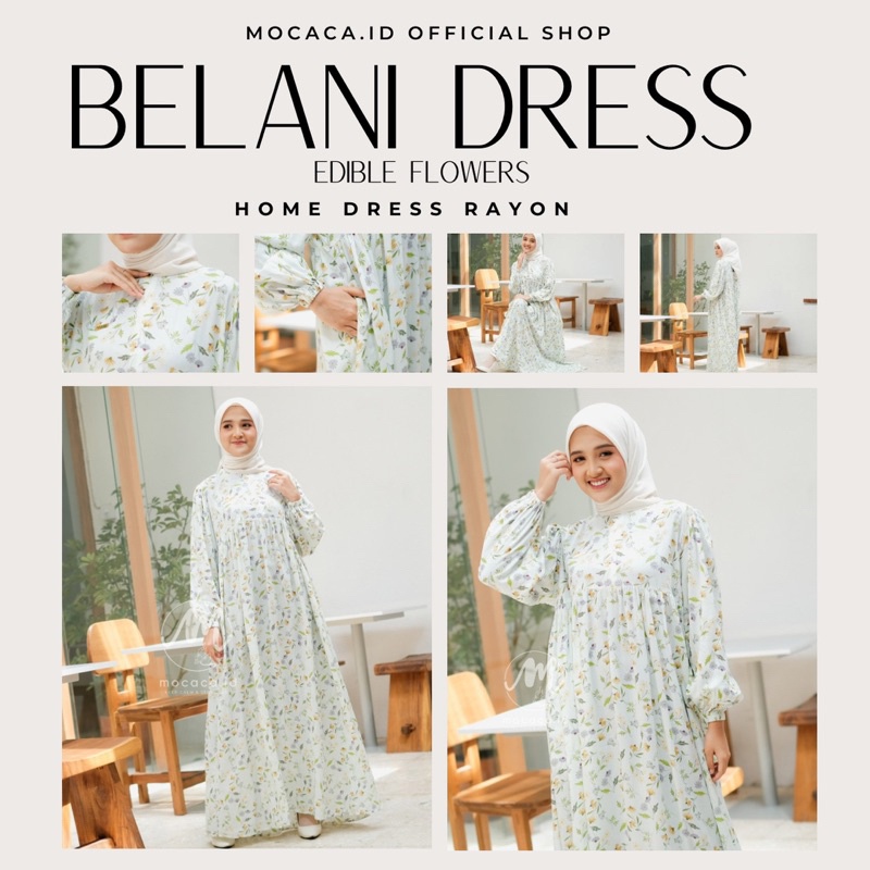 Belani Dress Cream Flower Gamis Rayon Motif Premium Lengan Balon Babydoll 3 Susun ada tali samping A