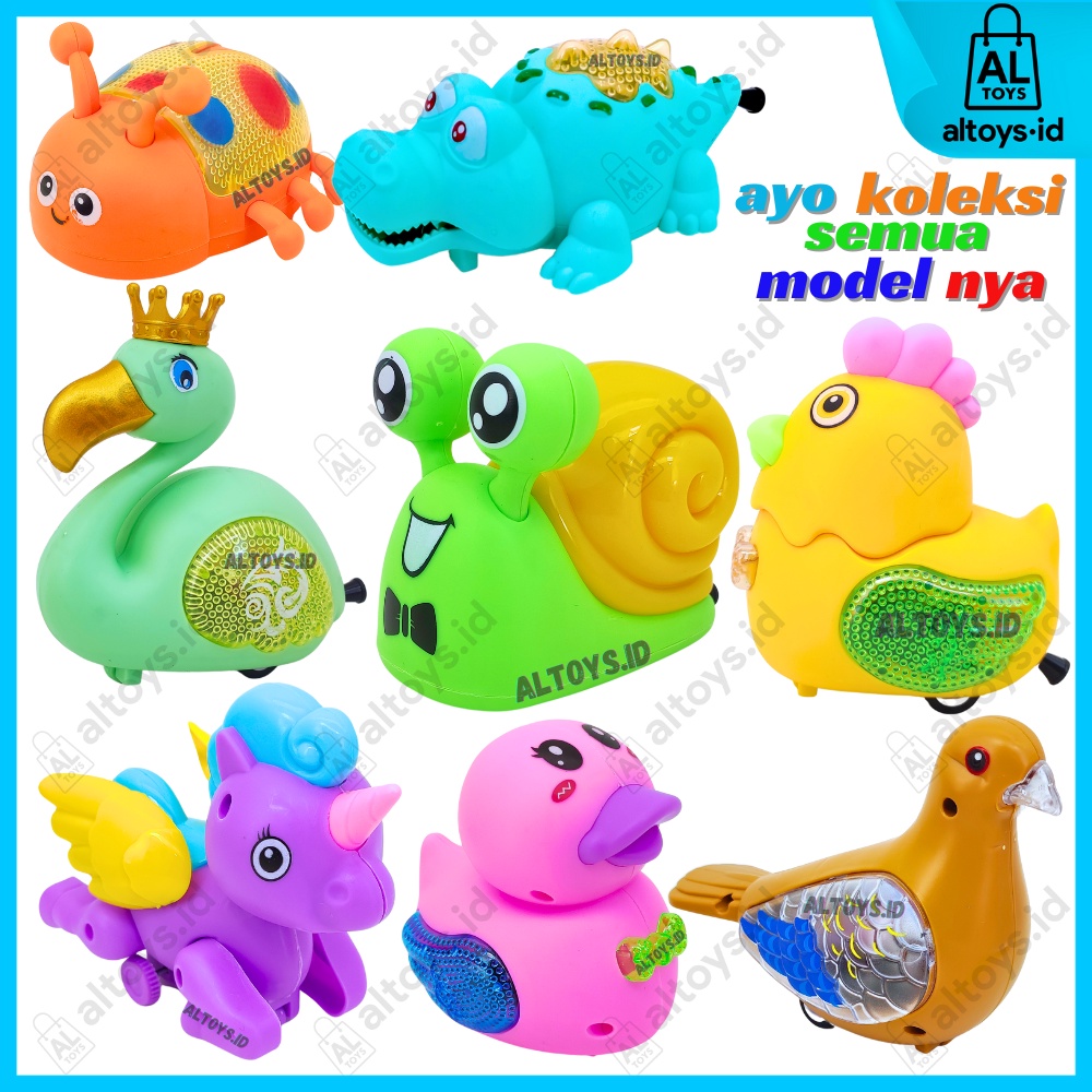 MAINAN HEWAN BINATANG JALAN LAMPU BUAYA / SIPUT / FLAMINGO / MERPATI / BEBEK / AYAM / KUDA PONY / LA