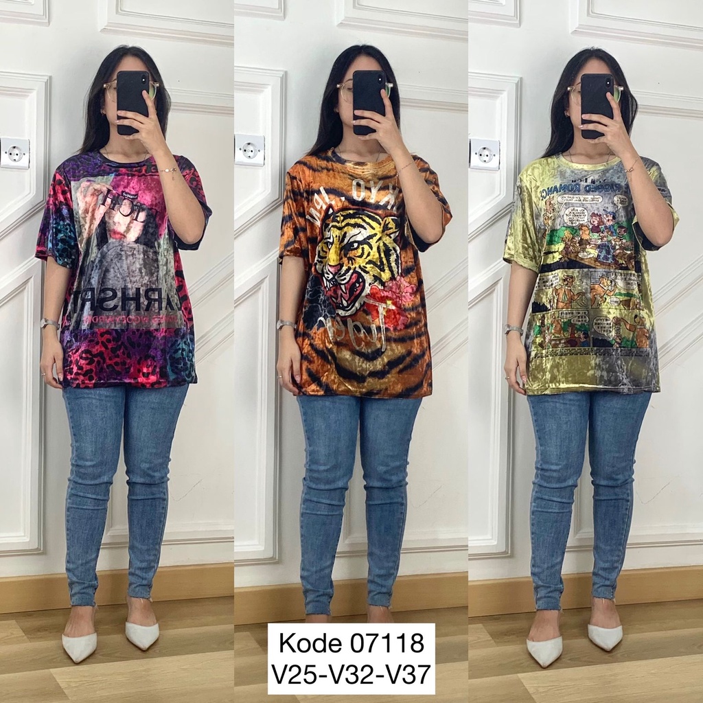 07118 KAOS PENDEK SUEDE KAOS VELVET BANGKOK OVERSIZE IMPORT BKK PREMIUM WANITA ATASAN KAOS OBLONG WA