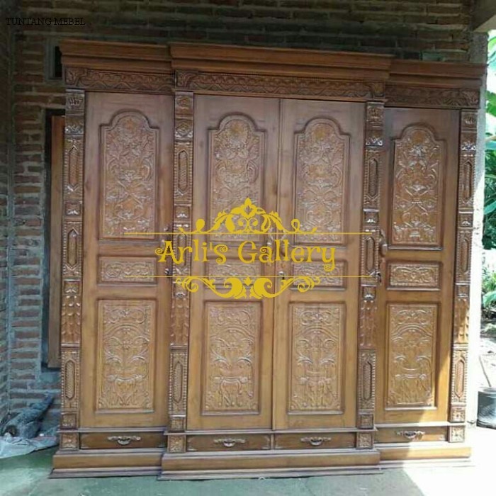 Termurah lemari pakaian gebyok pintu 4 kayu jati furniture jepara