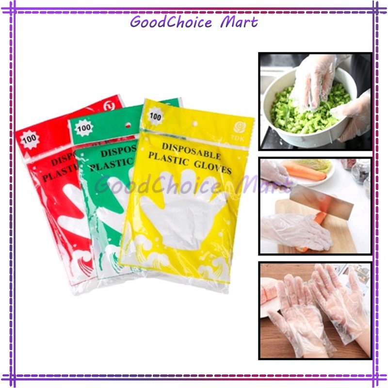 100 Pcs Sarung Tangan Plastik Sekali Pakai / Sarung Tangan Plastik Sekali Pakai Serbaguna / Sarung T