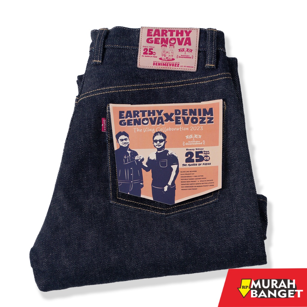 dijamin bagus dan awet- EARTHY GENOVA X DENIMEVOZZ - Raw Denim Selvedge Heavy Weight 25 Oz Unsanfori