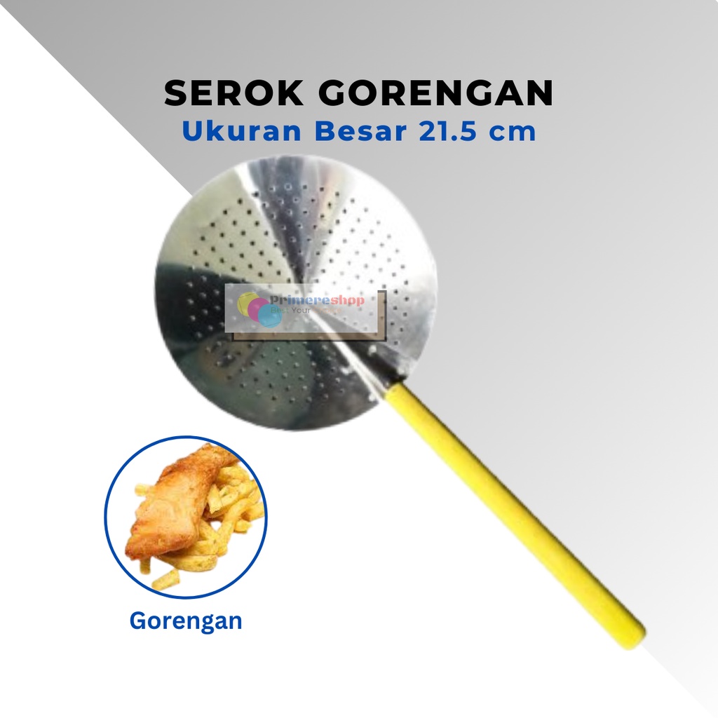 Serokan Gorengan Stainless Besar 21cm / Tirisan Minyak Gorengan Gagang Kayu