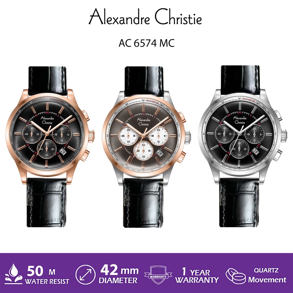 ALEXANDRE CHRISTIE AC 6574 / AC6574 JAM TANGAN KULIT PRIA ORIGINAL GARANSI RESMI