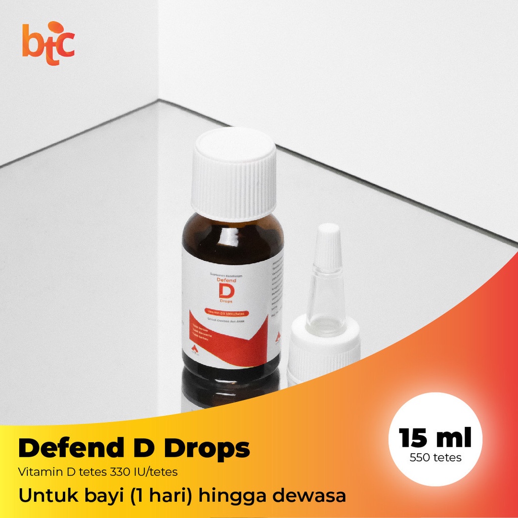 AL56TB Defend D Drops vitamin D3 tetes untuk bayi/anak/dewasa, 330IU/tetes, 15ml (550 tetes)/botol