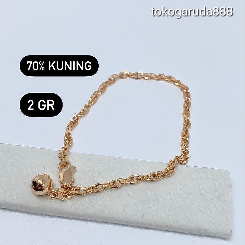 Rantai tangan kaki gelang tali anak dan dewasa emas asli kadar 70% 700 filk segiempat padat cowok ce