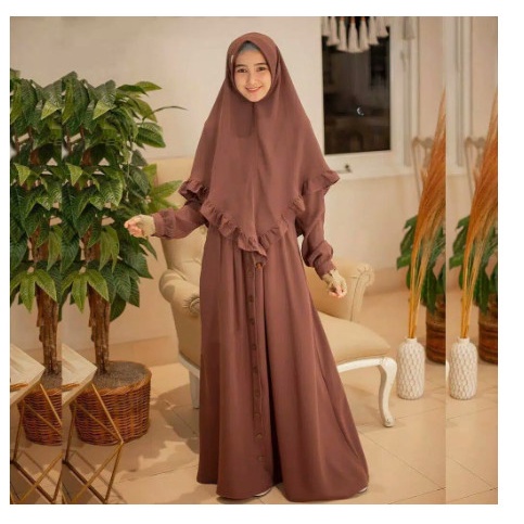 Gamis wanita syari  polos Elbina Set S-XL set hijab dress - S, milo