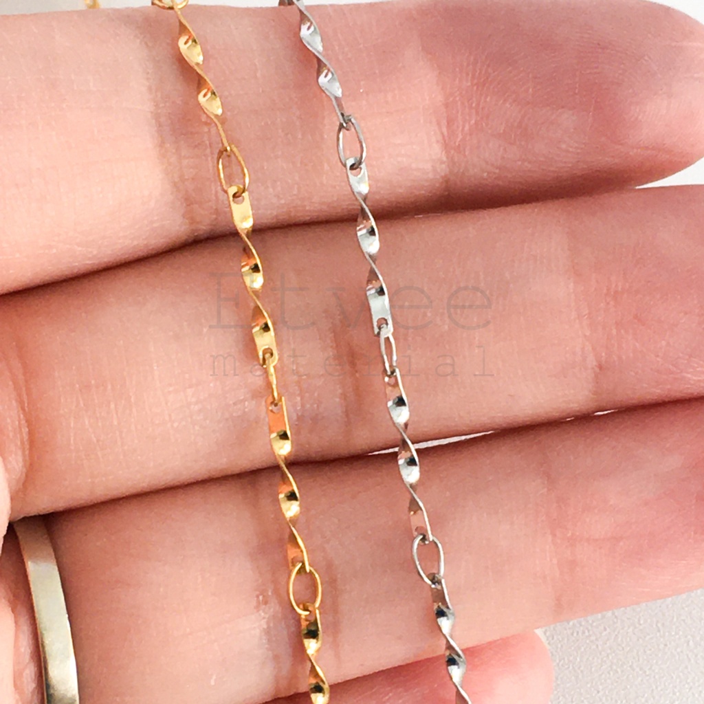 (METERAN) Rantai plat twist stainless steel anti karat titanium