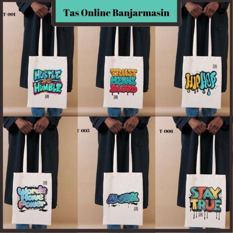 Tas Online Banjarmasin Grafiti - Tote Bag Kuliah Pria Bahan Kanvas Full Print