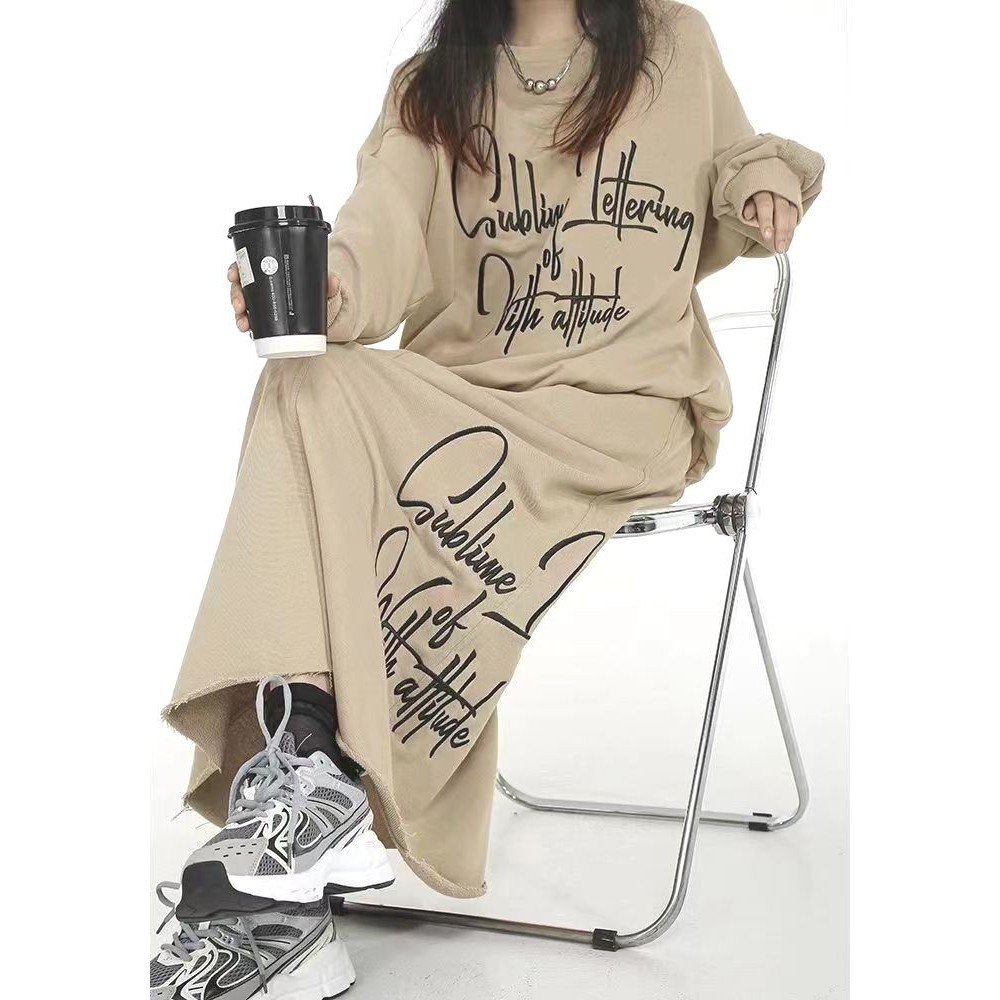 New high waisted khaki casual hoodie set for women