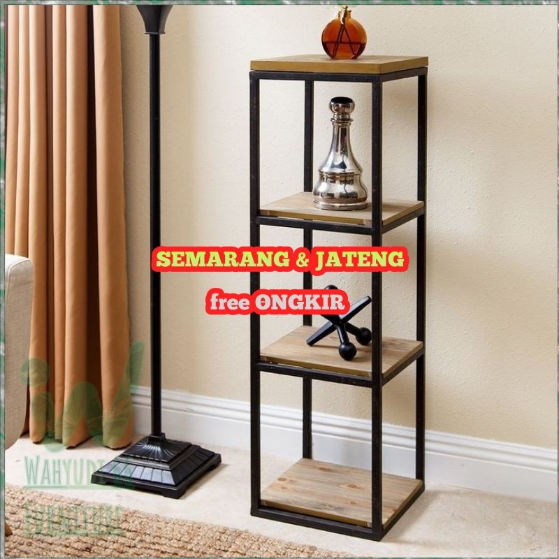 rak industrial besi kombinasi kayu