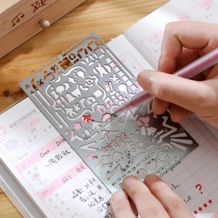 

Multifunctional Stainless Steel Hollow Ruler Cat Geometric Figure Drawing Stencils Templates Metal Ruler Diy Tool Diary Template