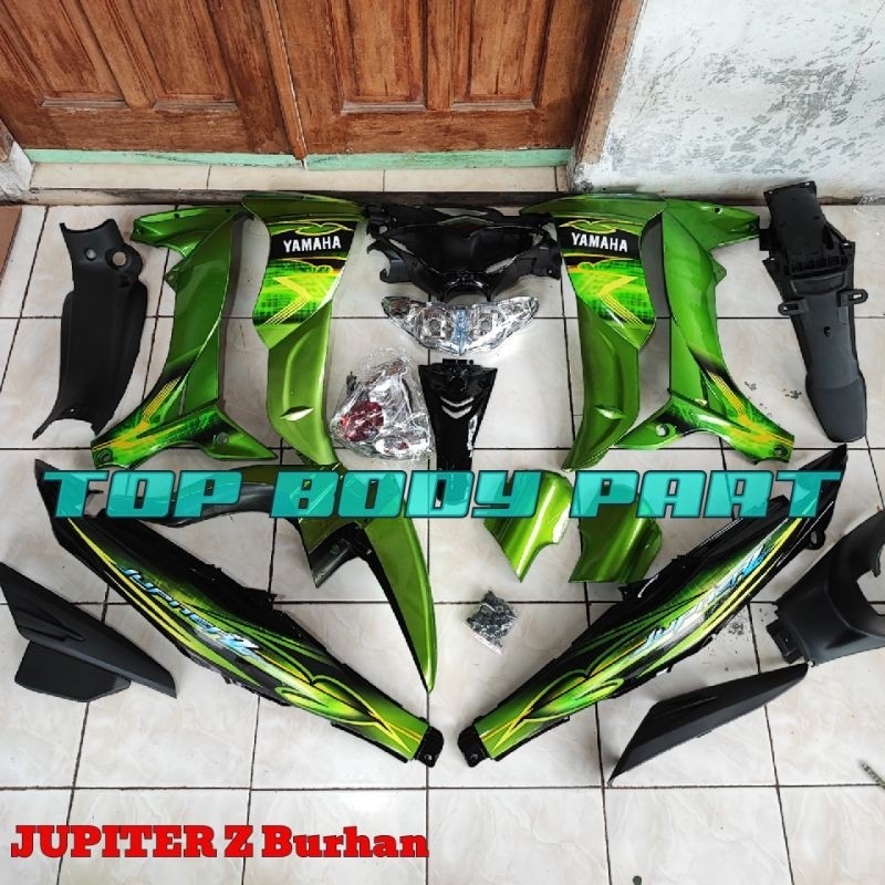 cover body full set kasar halus + lampu²  Yamaha Jupiter Z burhan warna hijau hitam plus striping