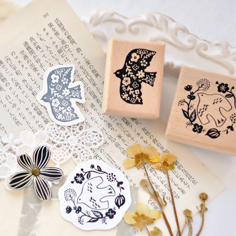 

Stamp Bird Scrapbooking Journaling Supplies Kawaii Birds House Wooden Rubber Stamps