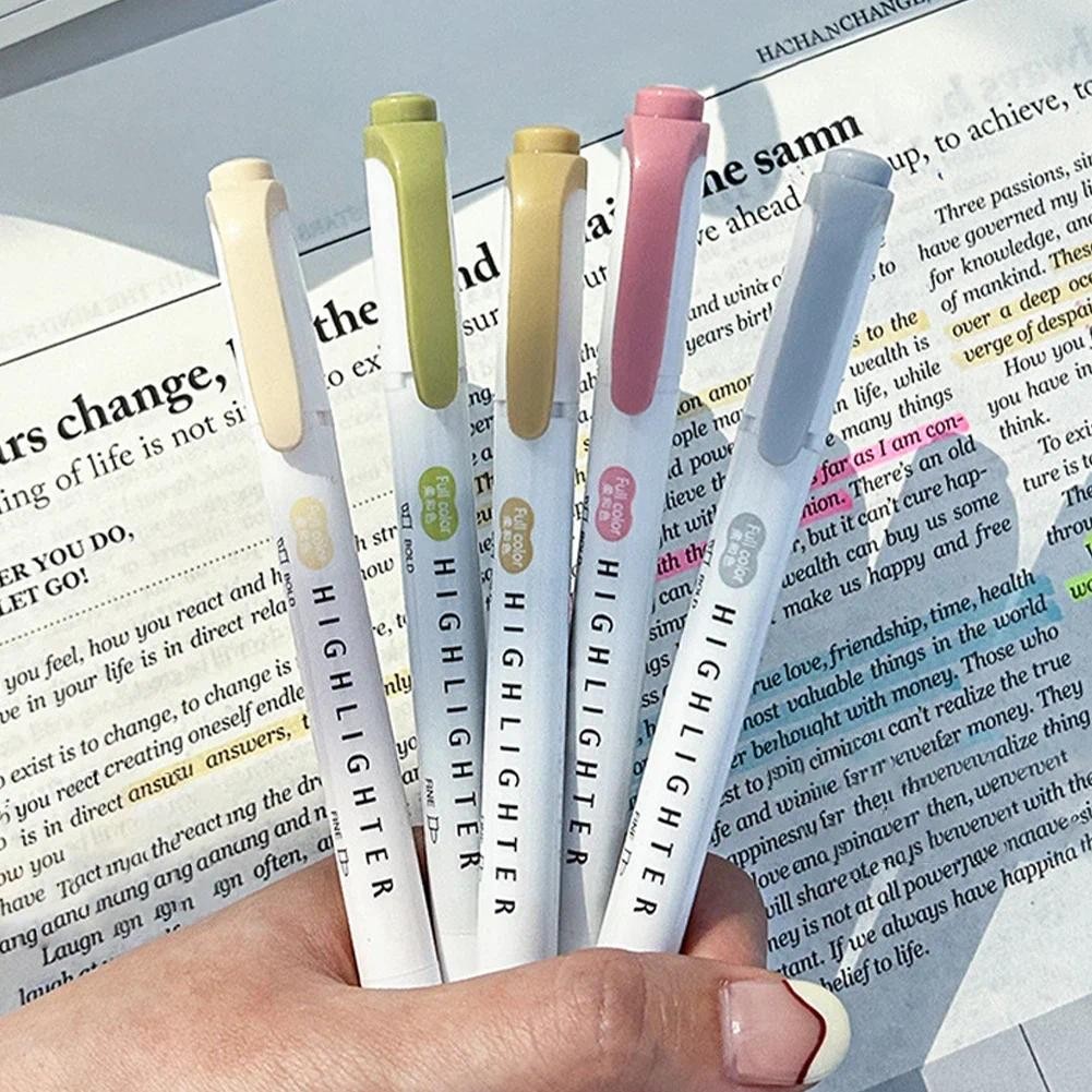 

5 Colors/box Double Headed Highlighter Pen Set Fluorescent Markers Highlighters Pens Art Marker Japanese Cute Kawaii Stationery