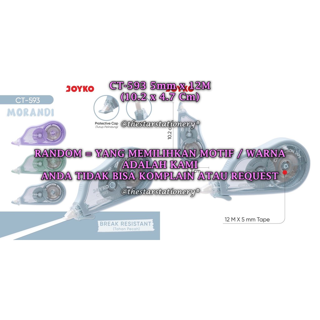 

(1 Biji) GROSIR Correction Tape JOYKO CT-593 (12M*5mm) / Pita Koreksi Joyko CT-593 (1 Biji)