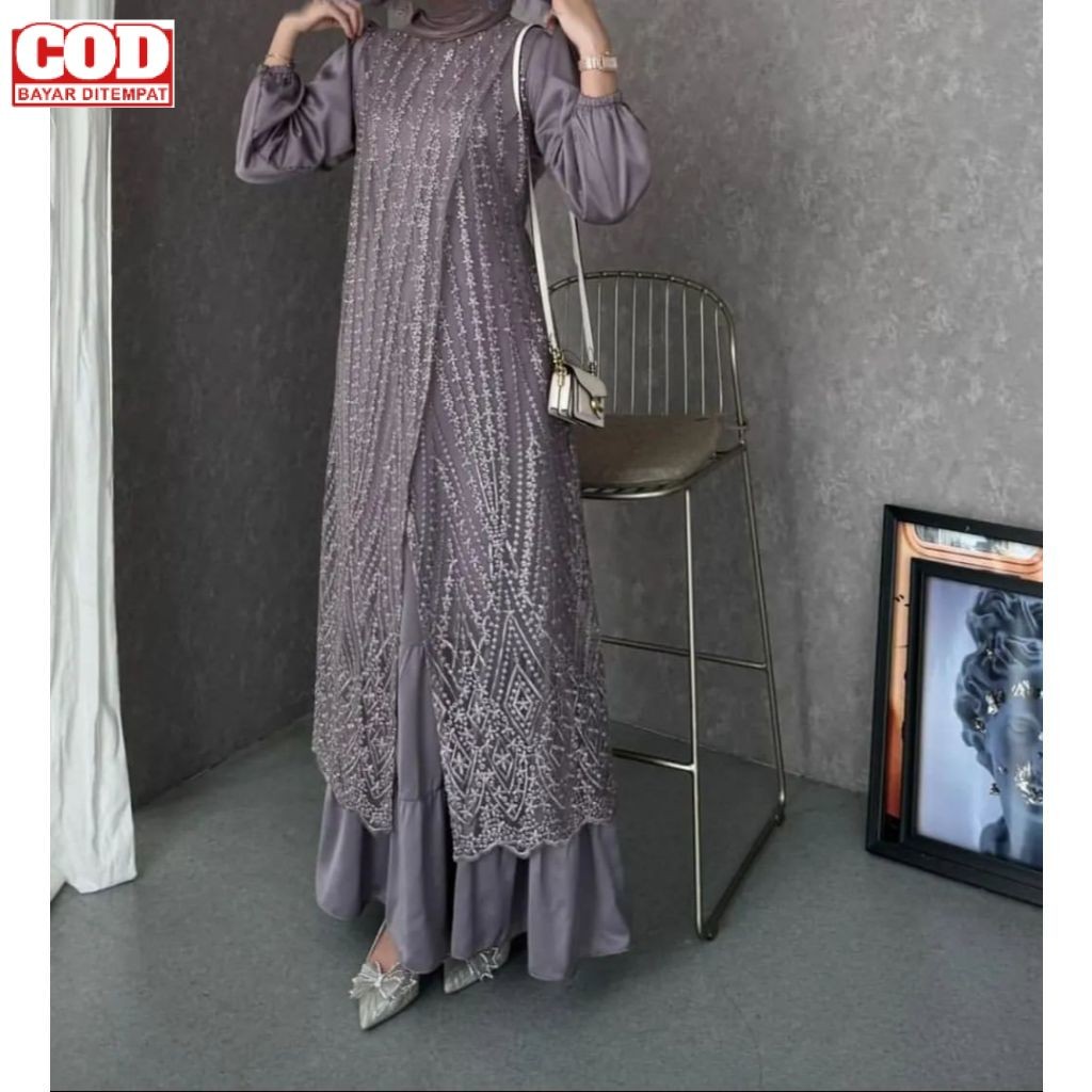 Baju Gamis Brokat Livia dress Baju Pesta Kondangan Terbaru Gamis Mewah 2024 Gaun Brokat Pesta Mewah