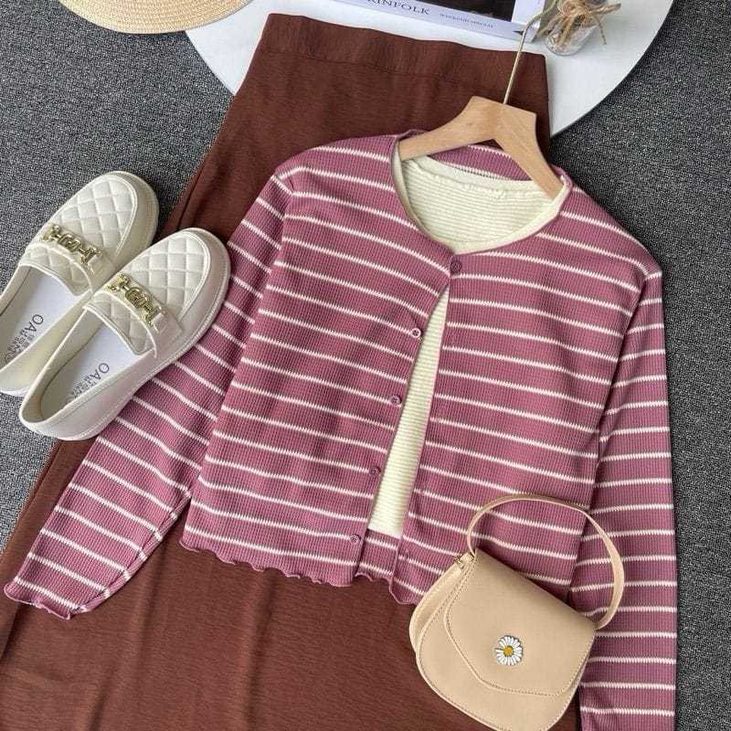 Waffle Cardigan Knit Salur / Fashion Cardigan / Atasan Cardigan Kekinian / Cardigan Waffle Salur