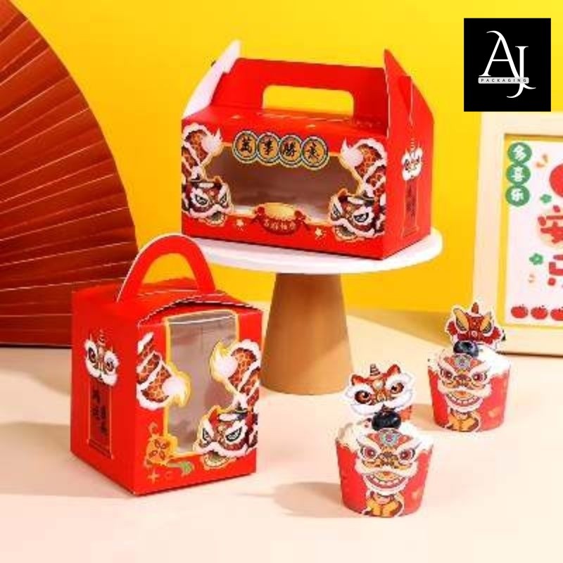 

Box cupcake alas isi 1/2/4/6 edisi Imlek Tahun Baru China- Box cupcake motif Naga Imlek