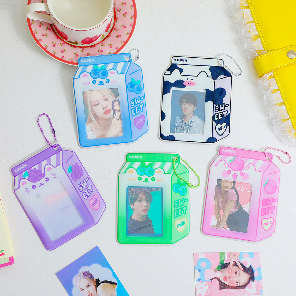 

Korean Milk Bottle Photocard Holder 3inch Card Set Cartoon Cute Photo Star Chasing Student Girl Bus Card Storage