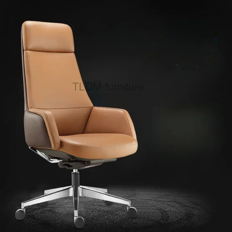 Leather High-End Office Chair Home Light Luxury Chair Lifting Swivel Computer Large Leisure Recliner