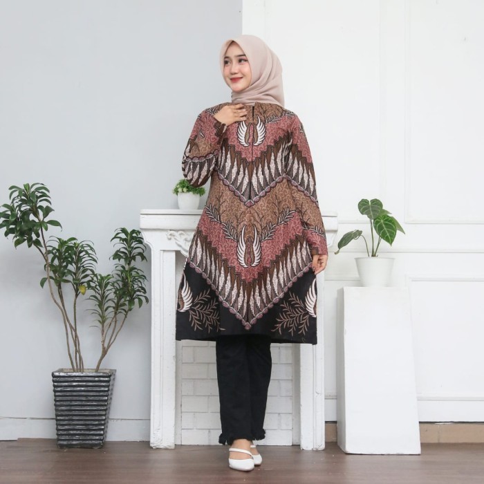 Baju Batik Wanita Tunik Modern Terbaru Warna Lilac Coksu #12