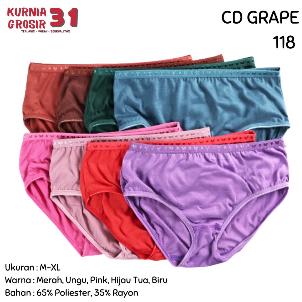 [ISI 3] Celana Dalam GRAPE 118 Halus / CD Ukuran M-XXL Bahan Katun / Pakaian Dalam Wanita