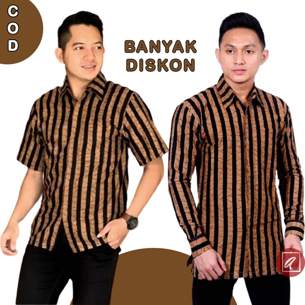 LURIK Kemeja Batik Pria Lurik Lengan Panjang Motif Lurik Hem Salur Lengan Pendek Baju Adat Jawa