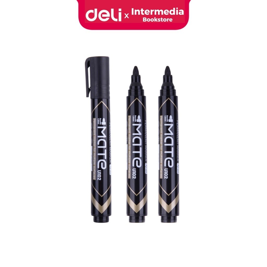 

Bobomart Deli EU10220 Permanent Marker/Spidol Permanen Tinta Warna Hitam