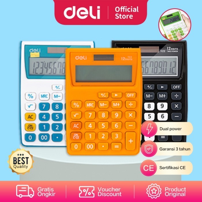 

BOBOMART X DELI Calculator 12-digit [E1122] - Kalkulator kantor 12 digit - Hitam