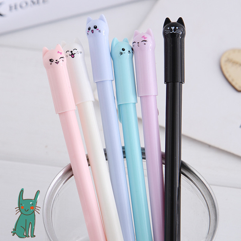 

10Pcs/Lot Cute Cat Gel Pen Kawaii Kitten Neutral Pen 0.38mm Black Gel Ink Pens School Writing Stationery Office Supplies Gift