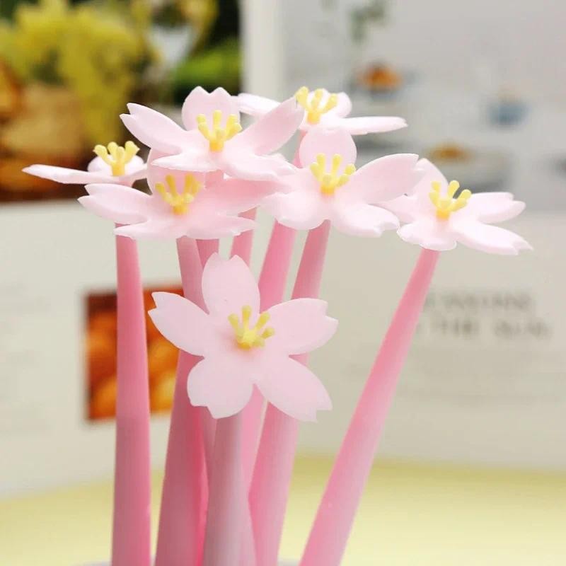 

5 Pcs Silicone Pink Creative Cute Kawaii sakura Flower Stationery Office School Supply Gel Pen Korea Black Ink