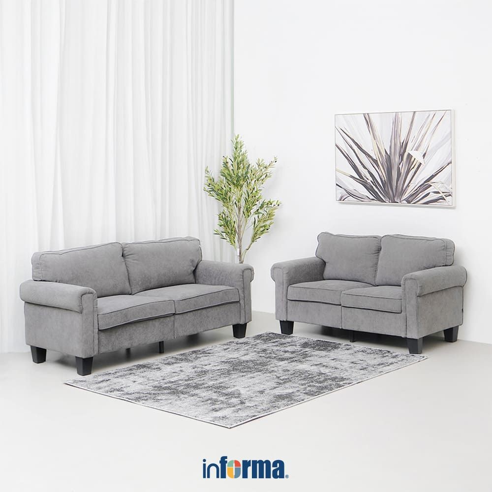 Informa Neo Langley Set Sofa Fabric 2 & 3 Seater - Abu-Abu Tempat Duduk Empuk Sofa Ruang Tamu Furnit