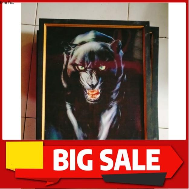 lukisan cetak macan kumbang hitam plus bingkai ukuran 65×45