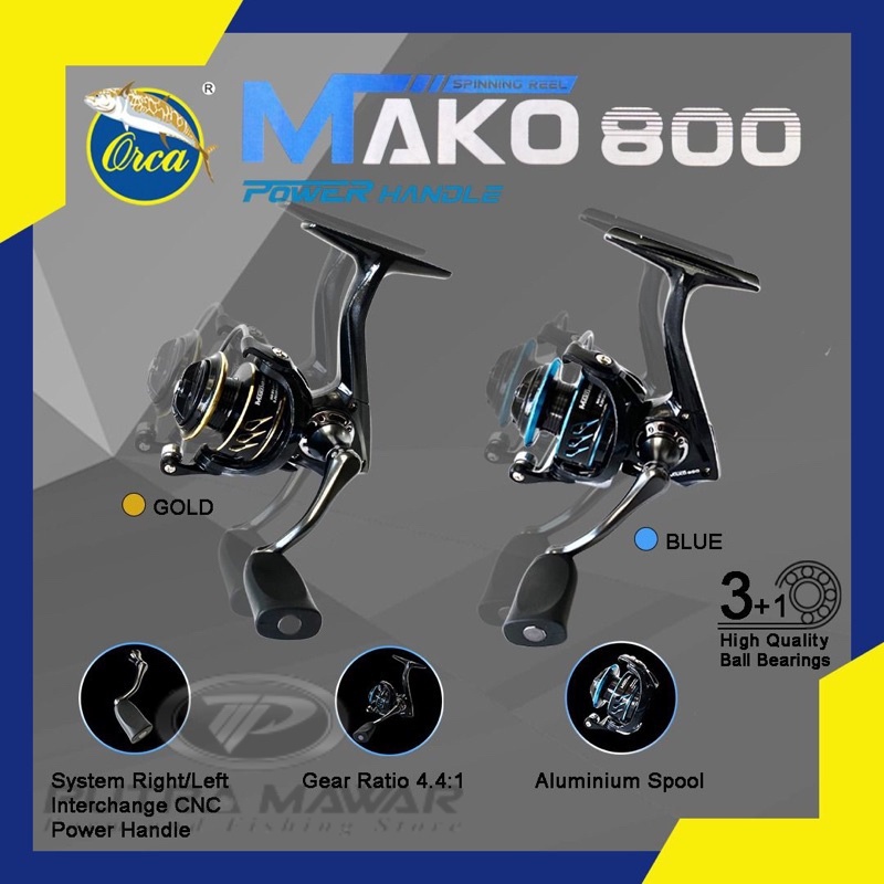Reel Ultralight Micro Fishing Orca Mako 800 One Way Power Handle Alumunium Spool / Kerekan Atau Gulu