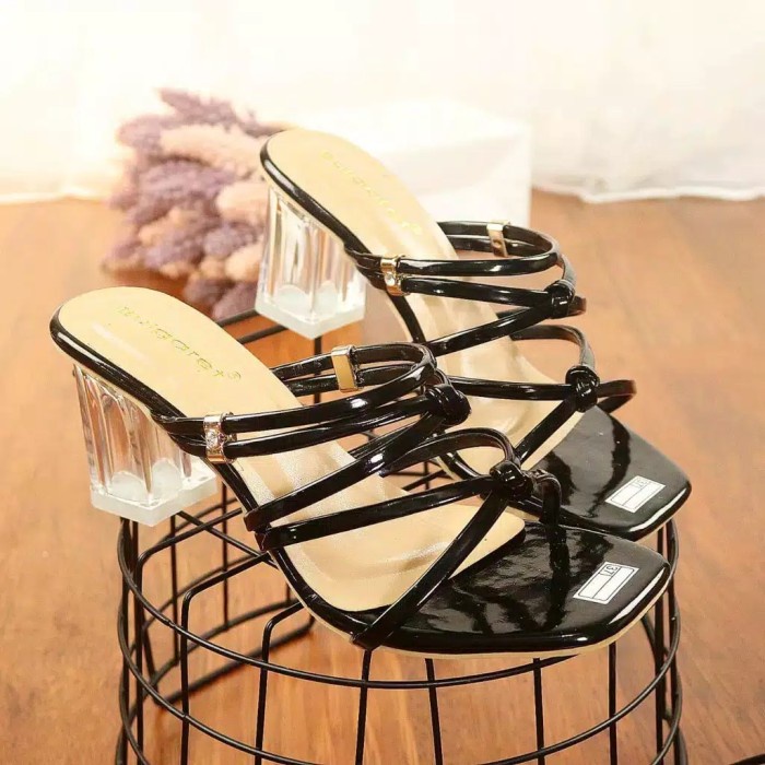 Sandal Hak Tahu Kaca 5cm Sendal Kondangan Wanita Sandal Heels Wanita Sendal Wanita Kekinian Cewek Re