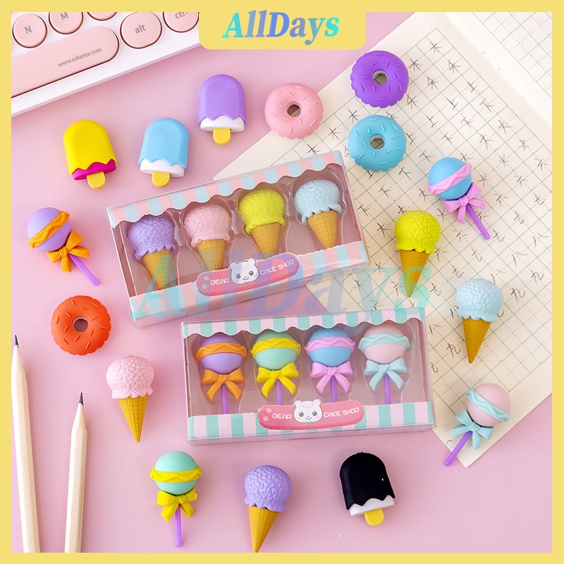 

4 IN 1 PENGHAPUS PENSIL MODEL ICE CREAM DONAT LOLLIPOP POPSICLE PENGHAPUS LUCU SET PENGHAPUS SET CUTE