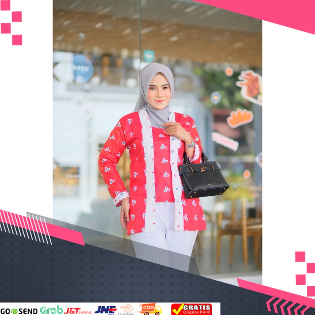 TREND BATIK MASA KINI DESAIN BARU HARGA MURAH /SPESIAL KEMERDEKAAN  - 12 Warna Merah Putih Blus Kutu