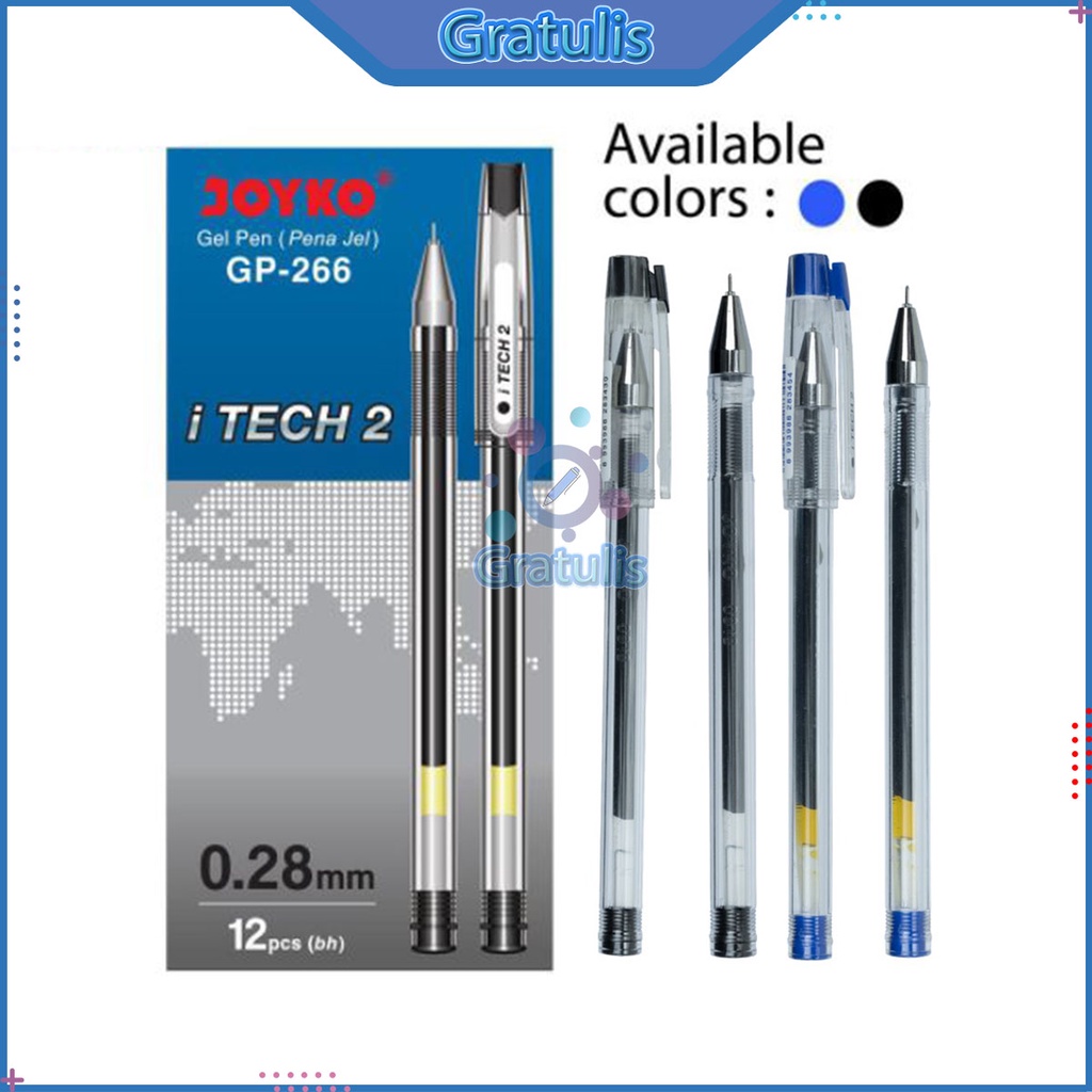 

BALL PEN GEL 1 PACK ITECH 2 JOYKO [GP-266/12 PCS] / PULPEN PENA HITECK WARNA HITAM DAN BIRU 1 PAK