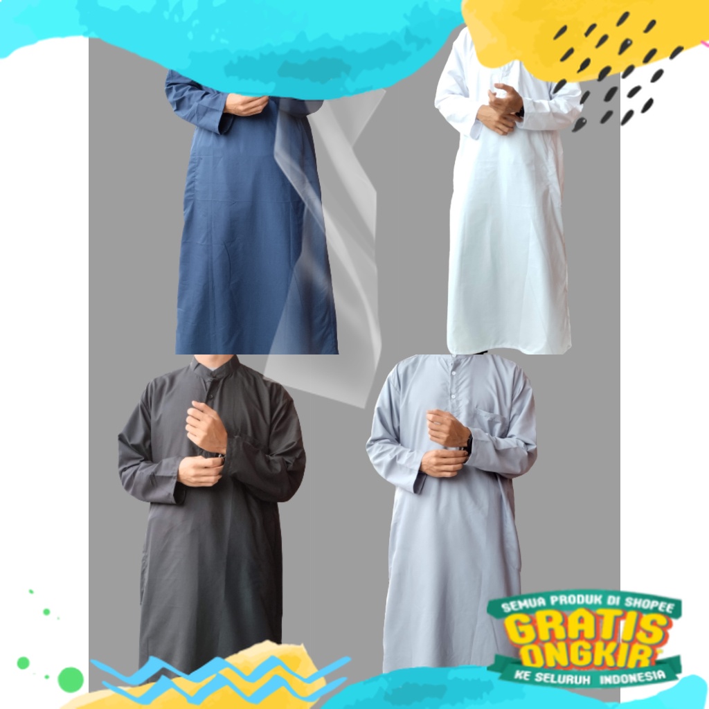 Gamis Polos Poly Dewasa Jubah Pria Dewasa Trendy/ biru telur asin