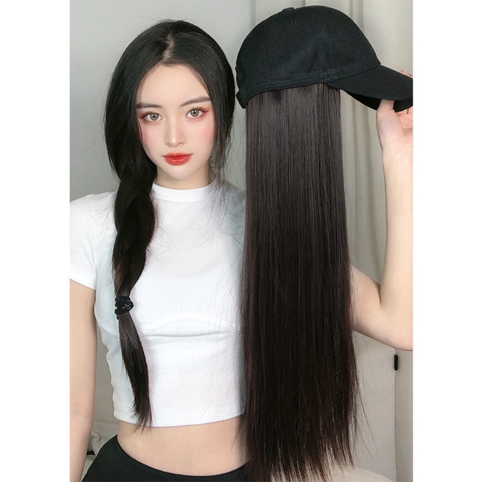 Topi Wig Rambut Wanita Lurus Panjang Korean Version / Wig Hat Women Long Straight Hair Original