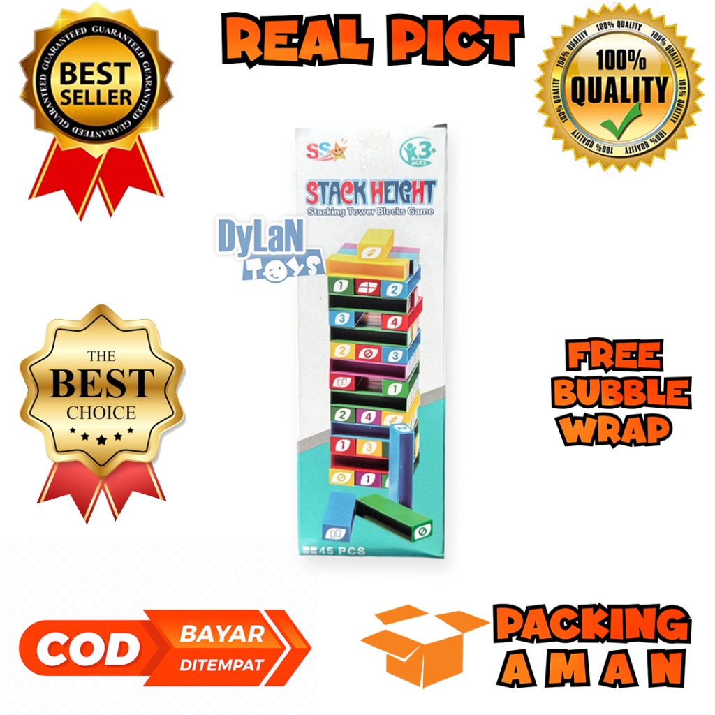 PROMO BISA COD SS-1731 MAINAN UNO STACKO BLOCK STACK HEIGHT STACKING TOWER BLOCKS GAME ISI 45PCS