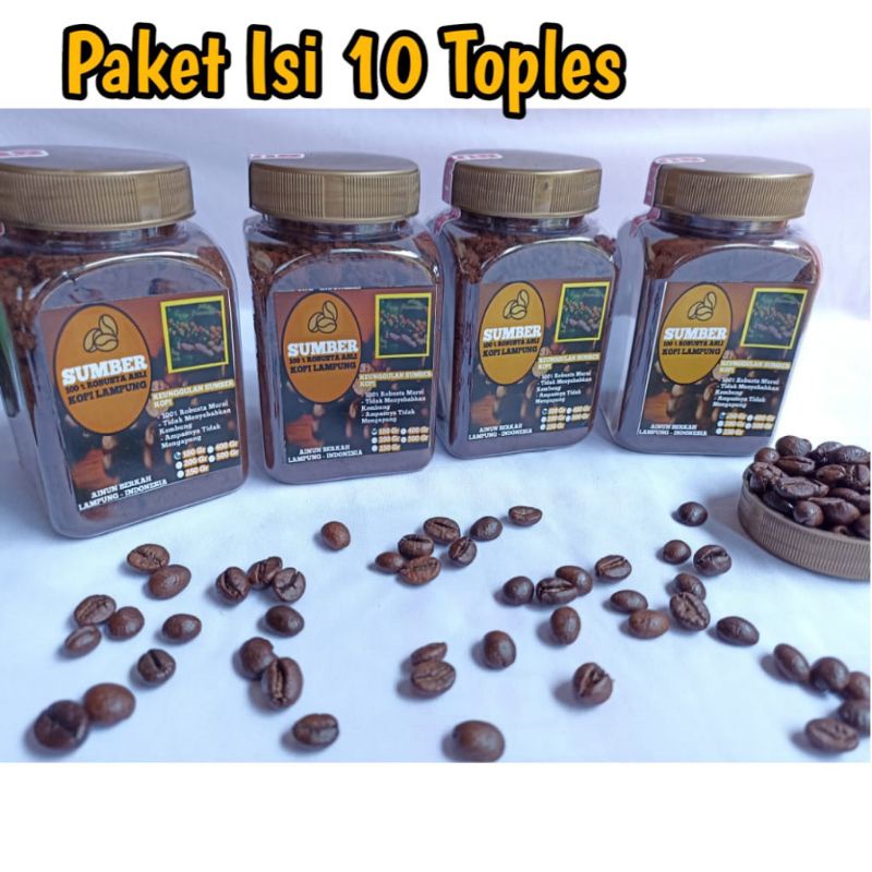 

Kopi Lampung Robusta PILIHAN Paket Reseller Isi 10 Toples 300 ML {100 Gram X 10 Toples}