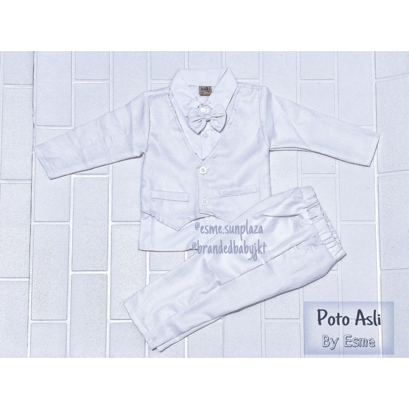 Premium Baju Putih Setelan / Set Jas Rompi Anak Baby Bayi Newborn Cocok Pesta / Baptis / Kado /