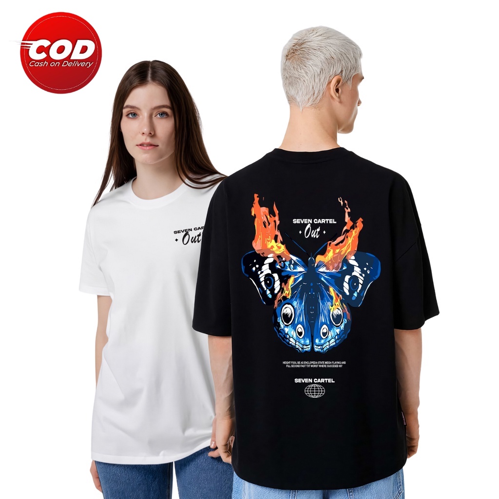 ( PROMO COD ) Kaos Distro / Kaos Oblong / Kaos Keren Kekinian / Motif Kupu Kupu Api / Baju Keren Api