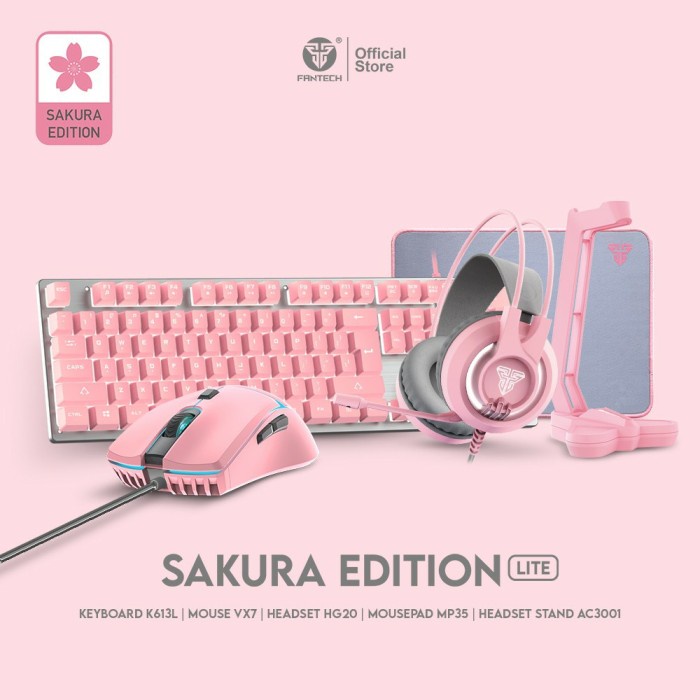 Fantech SAKURA EDITION LITE Keyboard Mouse Headset Gaming Pink Lucu