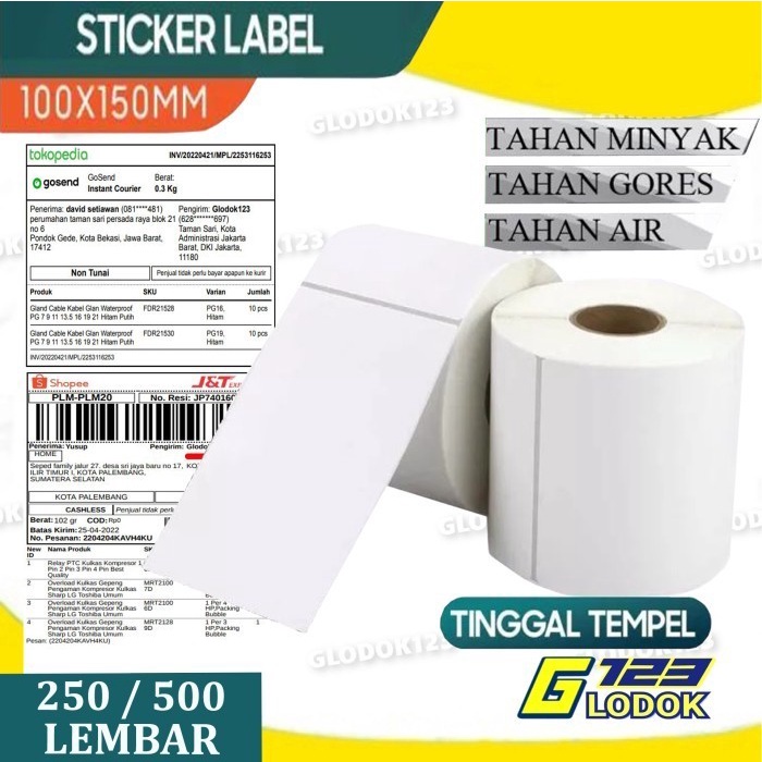 

Label Barcode Kertas Thermal Sticker Resi Alamat Sticker 100 X 150 MM - 500 PCS, Tanpa Bubble -VV45