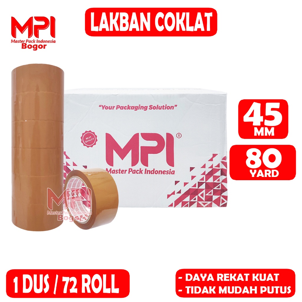 

PROMO MURAH - 1 DUS [ 72 ROLL ] Lakban Coklat MPI 45 mm x 80 Yard / Lakban Packing - Master Pack Indonesia Bogor